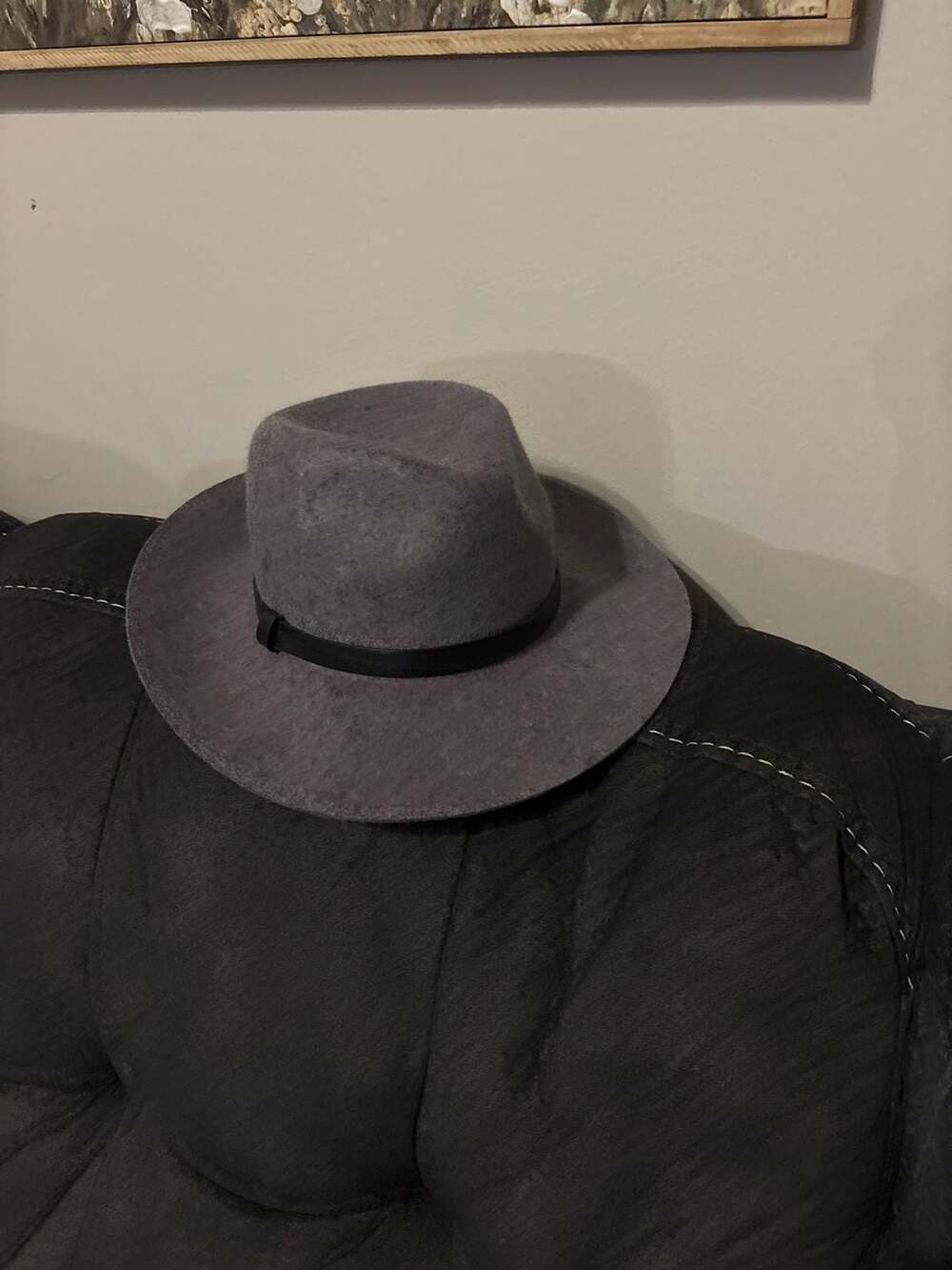 Forever 21 Women's Grey 100% Wool Fedora Hat with Faux Leather Band
